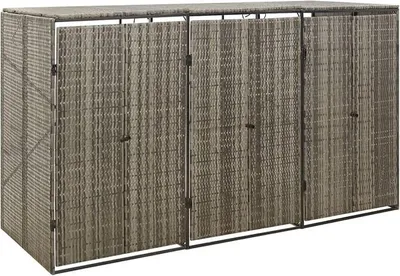 Produktbild von Mülltonnenbox für 3 Tonnen Müllbox Mülltonnenverkleidung Mülltonne Müllcontainer Poly Rattan Grau