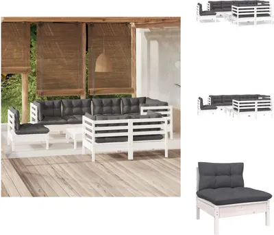 Produktbild von vidaXL 9-tlg. Garten-Lounge-Set mit Kissen Weiß Kiefer Massivholz -  Gartenmöbel-Sets