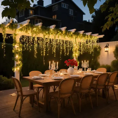 Image de LARS360, rideau lumineux LED de 15 mètres, 600 LED blanc chaud, guirlande lumineuse effet pluie de neige avec 8 modes d'éclairage, télécommande, fonction mémoire, idéal pour Noël, les mariages et les fêtes
