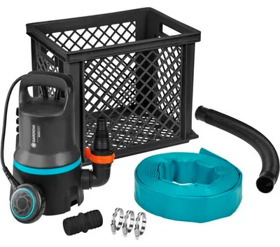 Image de Kit anti-inondations - GARDENA - 9000 - Tuyau de refoulement de 10 m + caisse de 29 L - 9000 l/h - 300 W - Avec accessoires
