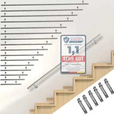 Immagine prodotto di Gradino in acciaio inossidabile V2A, lunghezza 130 cm. Include staffe e tappi terminali