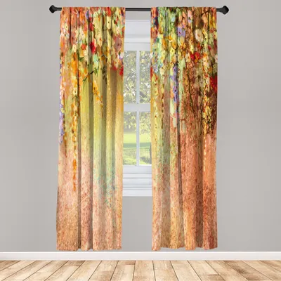 Produktbild von ABAKUHAUS Blume Vorhänge 2 Panel Set für Wohnzimmer Schlafzimmer Dekor, Abstrakte Kräuter Alternative Medizin Blüten Ivy Zurück Röschen Sträucher Entwurf, 150 cm x 225 cm, Persian Orange