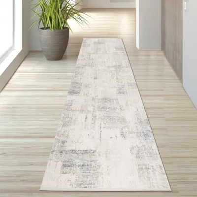 Obrázok produktu pre Moderný lesklý koberec do obývačky v modro-bielej farbe, rozmery – 80 x 300 cm