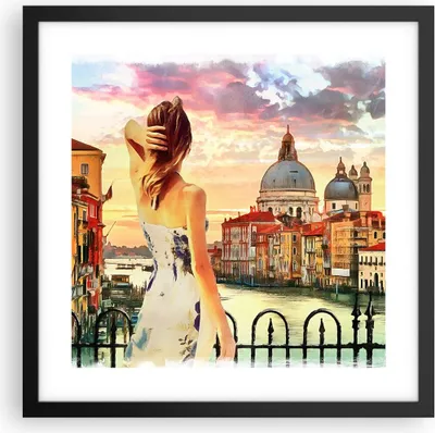Produktbild von Gerahmtes Poster - Schwarzer Rahmen - Venedig Brücke Wasser - 40x40 cm - Wand Bild - Wanddeko - Wandbilder - Kunstposter - Wandposter - Bilderrahmen - Bilder - Kunstdruck - Wandbild - P2BAC40x40-3495