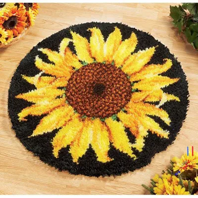 Productafbeelding van Latch-hook vloerkleedset met zonnebloemmotief, 52 x 52 cm