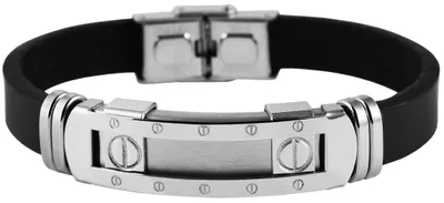 Produktbild von Akzent Armband aus Echtleder und Edelstahl in Schwarz