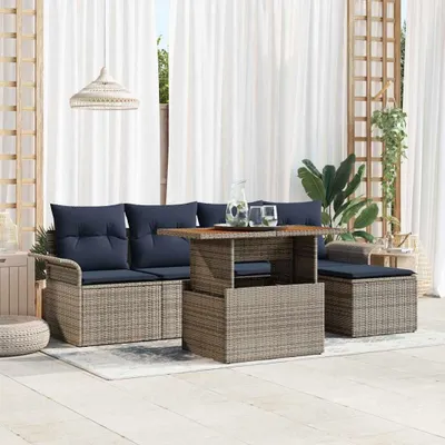 Image de Ensemble de salon de jardin exclusif - 6 pièces - Gris - Rotin synthétique