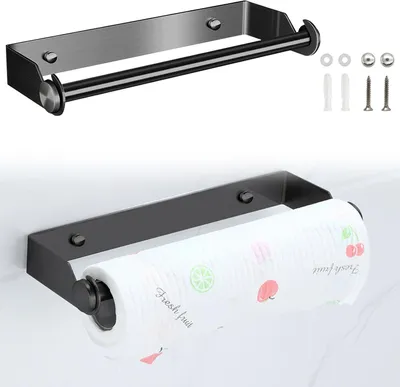 Produktbild von Küchenrollenhalter Wandmontage, Edelstahl, 27 cm, schwarz, für Küche und Bad