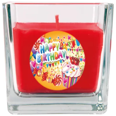 Produktbild von Duftkerze im Glas Rose – Happy Birthday Cupcake, Viereck mit Deckel, ca. 50 Std. Brenndauer, Geschenk-Deko zum Geburtstag
