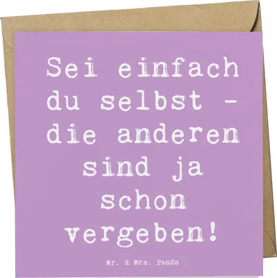 Produktbild von Mr. & Mrs. Panda Klappkarte Spruch Selbstakzeptanz Einzigartig - Lavendeltraum - Geschenk, anlasskarte, Grußkarte, Zitat, Motivation, Einzigartigkeit, Selbstliebe, Gefühl