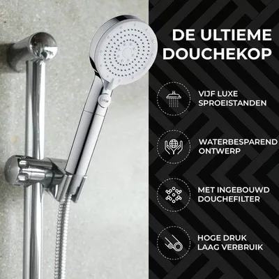 Produktbild von Handdouche mit Filter, 5 Strahlarten, Hochdruck, Wasser sparen, Chroom, Kunststoff