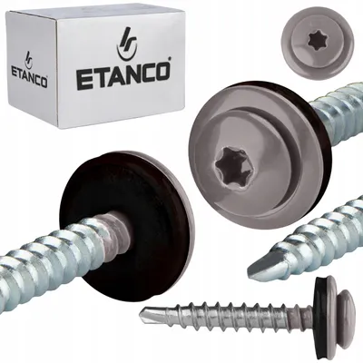 Zdjęcie produktu dla Wkręty samowiercące ETANCO GTF P z podkładką uszczelniającą z EPDM do blachy trapezowej TX, kolor RAL 9007 (szary aluminium), 4,8 x 60 mm, 100 szt.