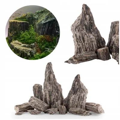 Produktbild von Aquarium Steine 5 kg Łupek Drzewiasty Set für Aquarium Deko und Aquascaping, natürliche Felsstücke für Höhlen und Pflanzen
