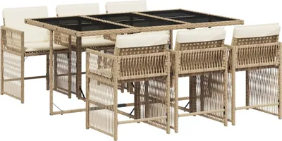 Produktbild von vidaXL 7-tlg. Garten-Essgruppe mit Kissen Beige Poly Rattan