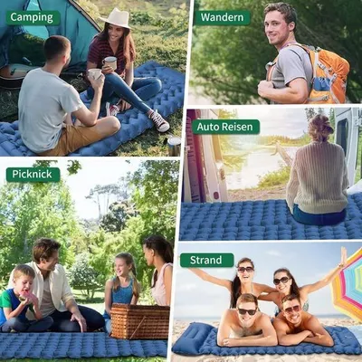 Produktbild von Isomatte Camping Aufblasbar, 9cm Dicke Isomatte Camping Ultraleicht mit Kissen Isomatte Selbstaufblare Schlafmatte, wasserdichte & Faltbare, 196 x 68cm