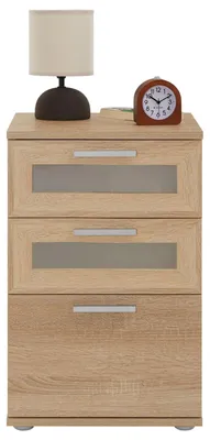 Produktbild von Nachttisch für Boxspringbetten Nachtschrank Nachtkommode MARIKE in Sonoma Eiche, mit 3 Schubladen