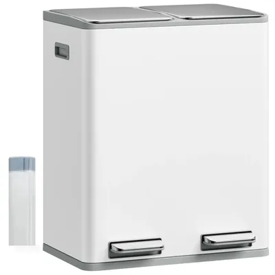 Image de Poubelle de cuisine - Système de tri des déchets - Acier inoxydable - Avec 15 sacs poubelle - Couvercle anti-odeurs - Blanc