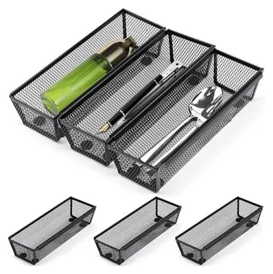 Produktbild von 6 Stück Besteckkasten für Schubladen Aus Metall, Besteckeinsatz mit Ineinandergreifenden Seiten, Erweiterbare Aufbewahrungsbox für Besteck