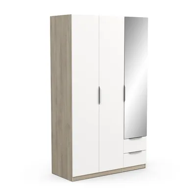 Produktbild von Kleiderschrank Spectre 120cm mit Spiegel - matt weiß/Eiche
