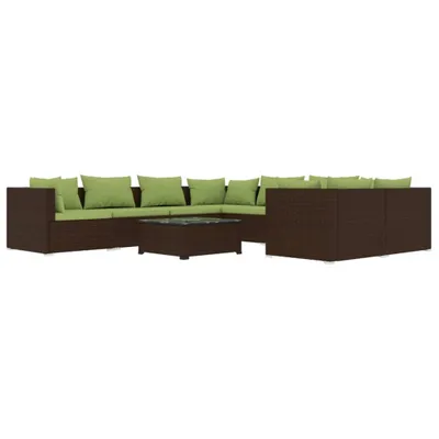 Produktbild von 9-tlg. Garten-Lounge-Set mit Kissen Poly Rattan Braun