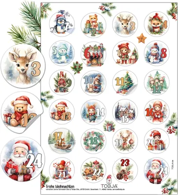 Produktbild von Adventskalender Zahlen Aufkleber - 24 Sticker Zahlenaufkleber 1-24 Weihnachten | Niedliche Adventsaufkleber für besondere Momente | Adventkalender Sticker