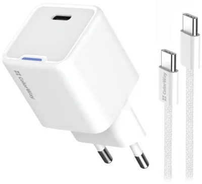 Produktbild von Farbvariante: 1x USB-C/Netzladegerät/GaN/PD/PPS/25W/Inkl. 100cm Kabel/Weiß