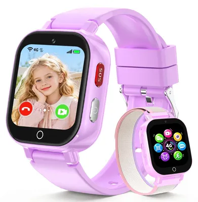 Obrázek produktu pro Chytré hodinky pro děti s GPS a funkcí telefonování, dětské hodinky pro dívky a chlapce, fialové