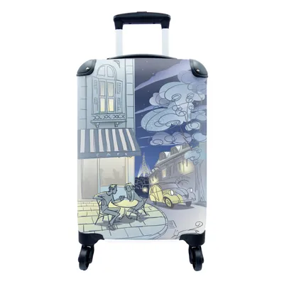 Produktbild von MuchoWow® Koffer Handgepäck Trolley Rollkoffer Kleine Reisekoffer mit 4 Rollen - Paris - Zeichnung - Nacht - Cabin Size < 55x40x23 cm & 55x40x20 cm - Fotokoffer - Kabinenkoffer - Boardgepäck - Reise-Box - Reisekoffer - Reisegepäck - Koffer mit Bild - Trolley für Kinder