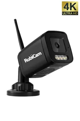Immagine prodotto di Telecamera da esterno fissa, 8MP, 4K, RobiCam, nera con corpo in metallo, Wi-Fi, funzioni smart.