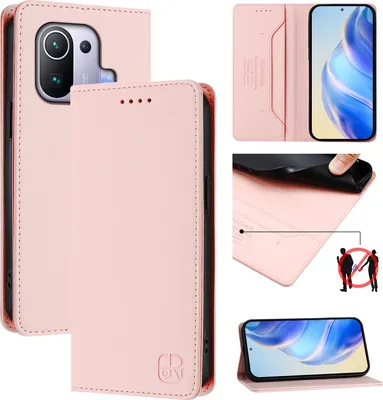 Produktbild von Lederhülle für Xiaomi 11 Pro Hülle Flip Brieftasche Kartenfächern Ständer Schutzhülle Pink