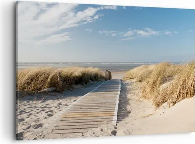 Produktbild von Bild auf Leinwand - Leinwandbild - Strand Meer Fußgängerbrücke Ufer - 100x70cm - Wand Bild - Wanddeko - Leinwanddruck - Bilder - Kunstdruck - Leinwand bilder - Wandkunst - AA100x70-2657