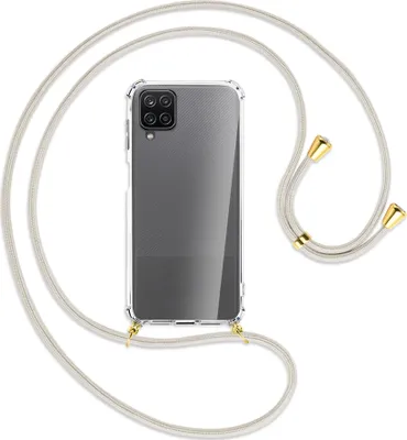 Produktbild von Handykette Backcover-Schutzhülle mit Band (Metall goldfarben) für Samsung Galaxy A12 - broken white