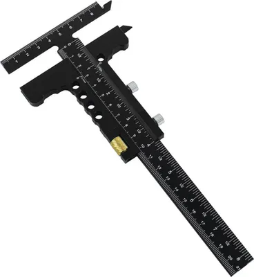 Produktbild von Lineal mit Feineinstellung, Holzbearbeitungs-Anreißnadel, T-Form, Aluminiumlegierung, Anreißlineal, Messwerkzeug für Schreiner