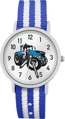 Produktbild von Kinderuhren Jungen Mädchen analog Uhr Trecker blau Traktor Lernuhr wasserdicht