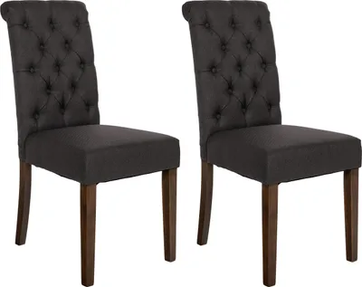 Produktbild von CLP 2er Set Esszimmerstühle Lisburn Mit Lehne im Chesterfield Design schwarz Material Stoff