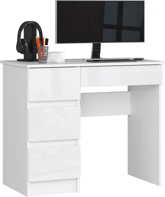 Produktbild von PC-Schreibtisch AKORD A7 links Weiß Front Weiß Hochglanz B90 x H77 x T50 cm
