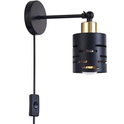 Produktbild von MasterLED Wandlampe E27 - Schwarz mit Gold - Schwenkbare Innenleuchte mit Stecker und Schalter - Modern und praktisch