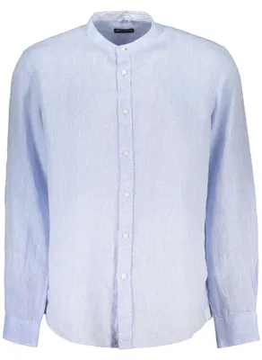 Image de T-shirt à manches longues pour homme, bleu, col mandarin - Mode durable