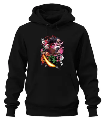Produktbild von Kimetsu no Yaiba Tanjiro Nezuko Feuerklinge Anime Hoodie Kapuzenpullover, Schwarz, 3XL