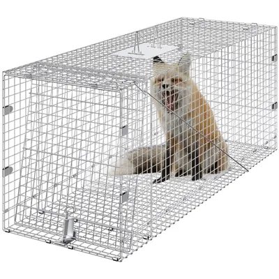Immagine prodotto di Trappola a gabbia per animali vivi VEVOR, 127 x 50 x 66 cm, trappola umana per gatti in ferro zincato, trappola per animali pieghevole con maniglia per cani randagi, armadilli, procioni, marmotte, volpi