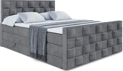 Produktbild von ALTDECOR Boxspringbett mit H3 Matratze-Bonellfederung, H4 Multipocket-Matratze, PUR, Topper (4 cm hoch), Polsterbett mit Kopfteil und Bettkasten - ZAFIRA KING - 140x200 - Dunkelgrau Samt