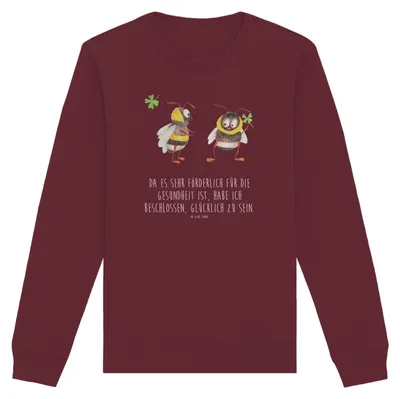 Produktbild von Mr. & Mrs. Panda Bio Baumwoll Pullover Hummeln Kleeblatt Größe L - Burgundy - Geschenk, Sweatshirt, glücklich sein, Spruch Fröhlich, Lustige Sprüche, Organic, Hummel