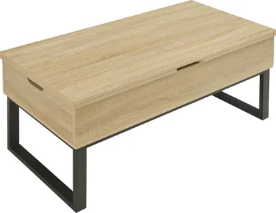 Produktbild von Couchtisch 'Rauli' mit 2 Hebeplatten und 3 Innenfächern 100 x 50 x 47 cm Wohnzimmertisch Metallgestell rechteckig Eicheoptik