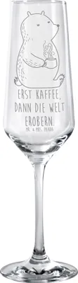 Produktbild von Mr. & Mrs. Panda Glas Bär Kaffee - Transparent - Geschenk, Teddy, Coffee, Guten Morgen, Trinkglas, Sektglas, Bären, graviertes, Motivation, Champagnerglas, mit Gravur