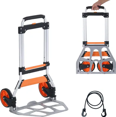 Image de Diable SucceBuy, pliable, capacité de charge 125 kg, chariot portable en aluminium, chariot transformable avec poignée télescopique, roues en PP+TPR