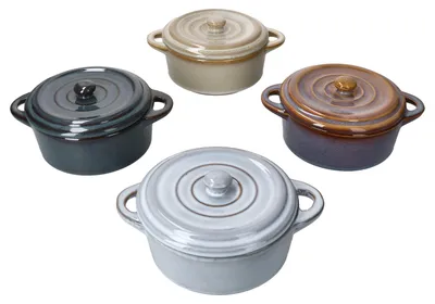 Produktbild von 4er Set Cocotte mit Deckel Gr.S 350 ml beige hellblau dunkelblau lila