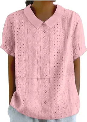 Produktbild von Damen Mit Print Sommer Bluse Lässiges Farbblock-/ lockere, Bequeme Kurzarm-Tops mit V-Ausschnitt