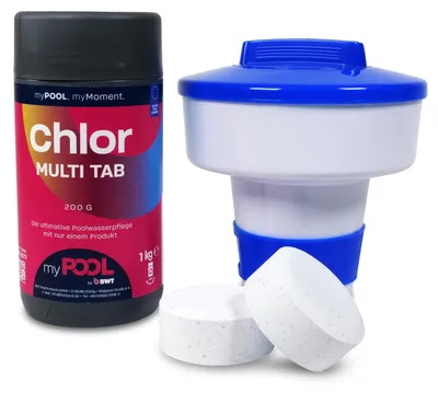 Produktbild von myPOOL Chlor MultiTabs 200 g | 1 kg inkl. Dosierschwimmer