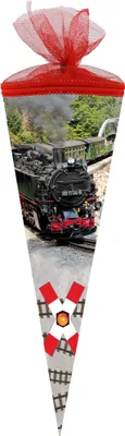 Produktbild von Nestler Schultüte Tüllv. 35 cm rund Dampfeisenbahn
