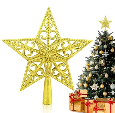 Immagine prodotto di Punta a stella dorata, cava, con cinque punte, per decorare l'albero di Natale